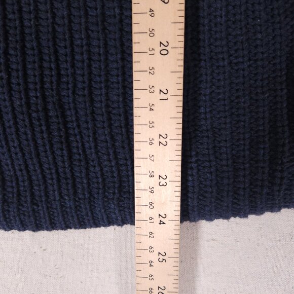 360 Sweater Knit V-Neck Sweater Womens Large Blue Light Tan Side Perforations - Picture 6 of 14